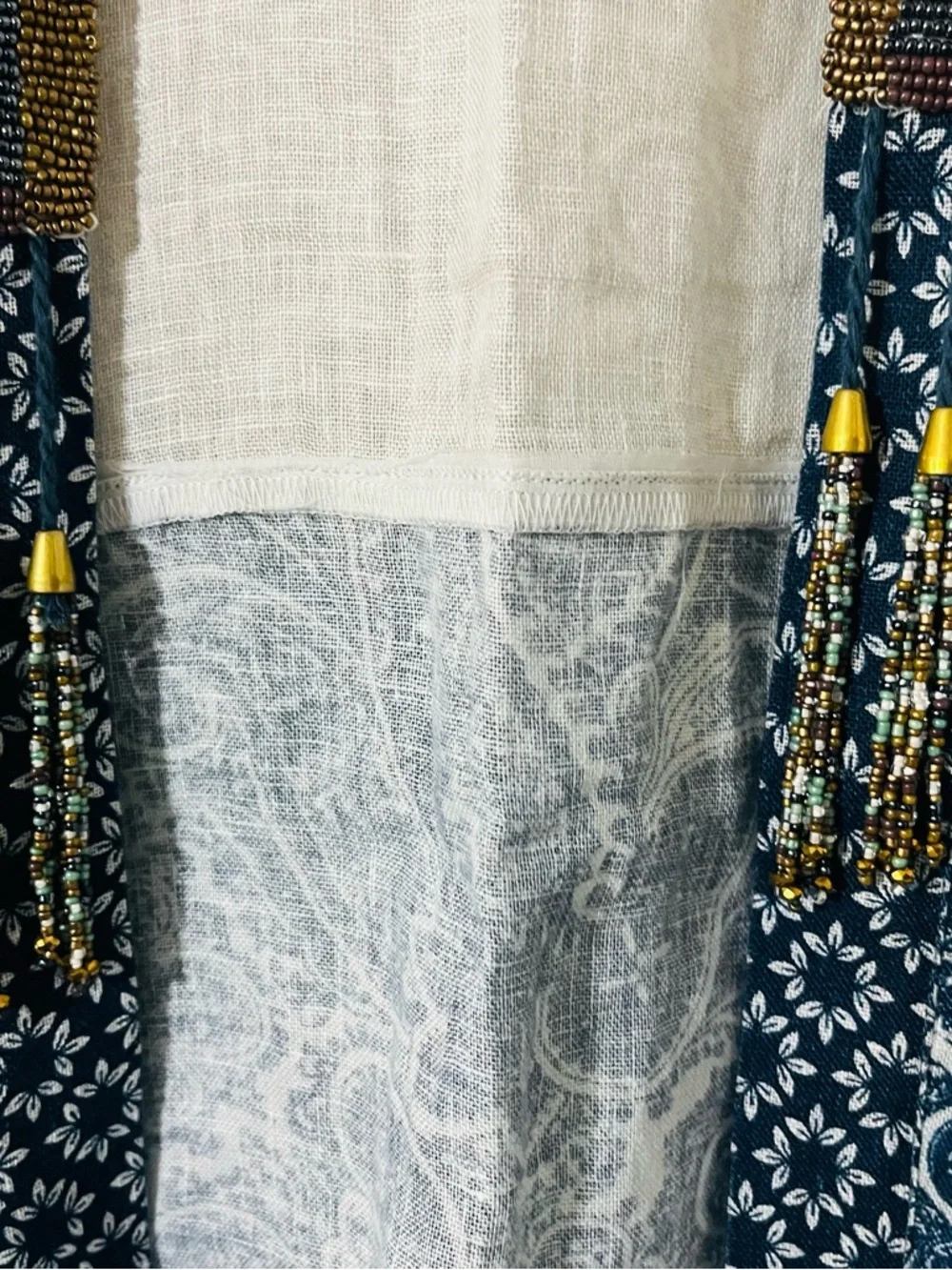 Soft Surroundings “Still Waters” linen kimono topper with beads Sz S/M - Picture 4 of 8